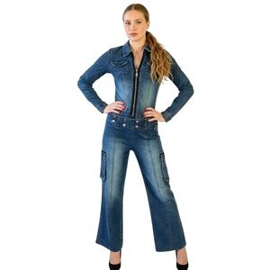 LOGIK BLUE JEANS JUMPSUIT OVERALL Y2K LONG  SLEEVES JUMPSUIT 90s VINTAGE SIZE 26